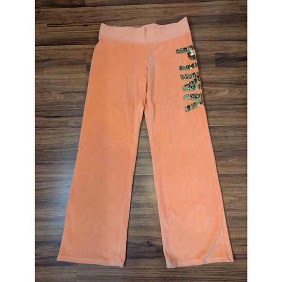 Victoria's Secret PINK Velour Sequin Tracksuit Pants- Size Medium- Orange - Picture 1 of 10